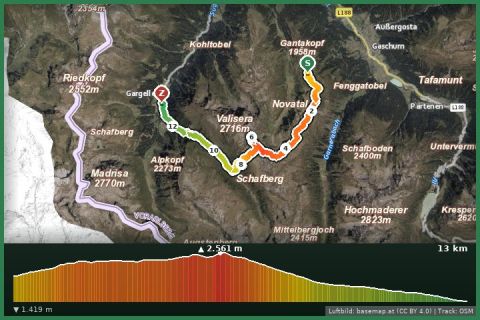 Karte: Über den Höhenweg und Matschuner Joch auf die Heimspitze nach Gargellen