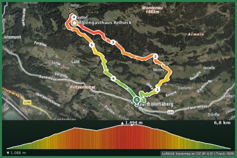 Karte: Übers historische Bergwerk und Fritzensee zum Rellseck