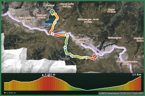 Karte: Via Alpina - Montafon - Douglass Hütte bis Carschinahütte