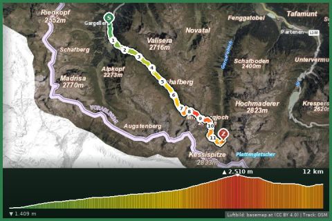 Karte: Via Alpina - Montafon - Gargellen bis Tübinger Hütte