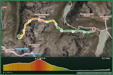 Karte: Via Alpina - Montafon - Tübinger Hütte bis Madlenerhaus