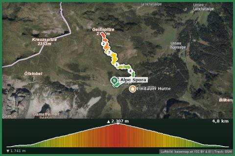 Karte: Von der Oberen Sporaalp auf die Geißspitze (Bike und Hike)