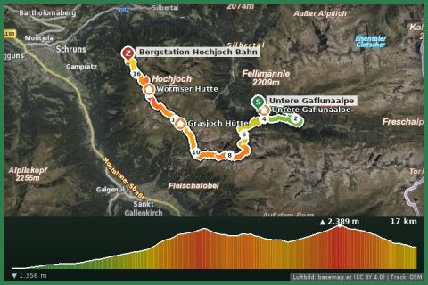 Karte: Von der Unteren Gaflunaalpe über den Alpguessee zum Hochjoch
