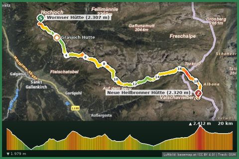 Karte: Wormser Höhenweg: Wormser Hütte – Neue Heilbronner Hütte