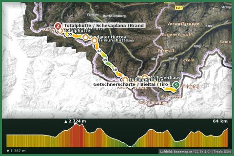 Karte: Zentralalpenweg 02 – die Montafoner Etappen (Bieltal – Bielerhöhe – Gargellen – Lünersee)