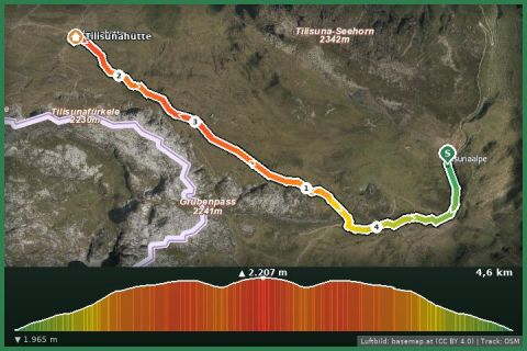 Karte: Zu Fuß von der Tilisunaalpe zur Tilisunahütte